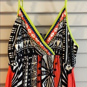 Colorful print maxi dress, v-neck adjustable strap